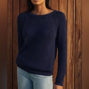 White + Warren Recycled Cotton Laced Detail Crewneck Sweater